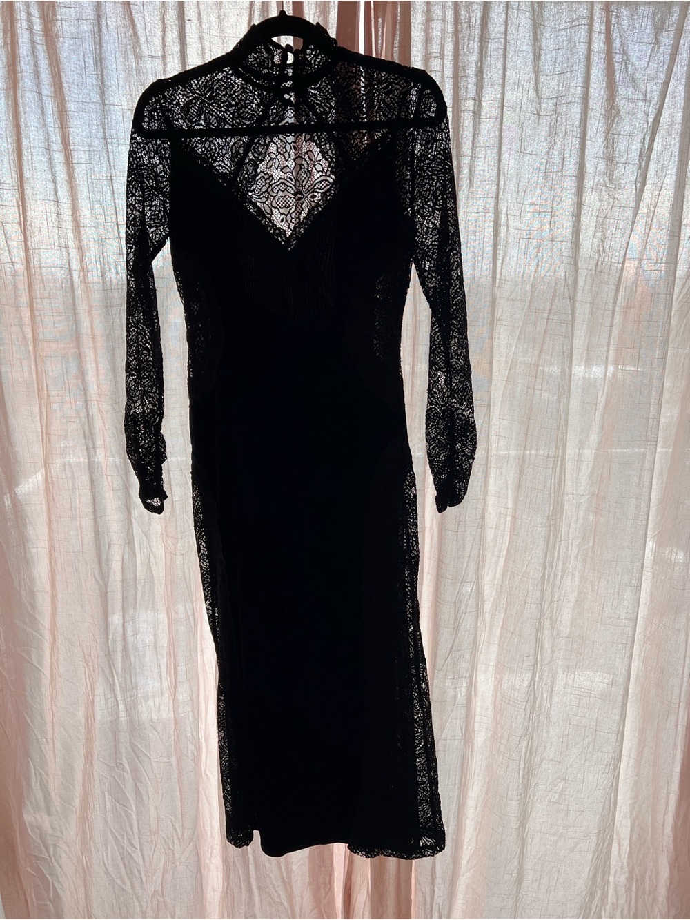 Anthropologie Black Lace Long-Sleeve Midi Dress